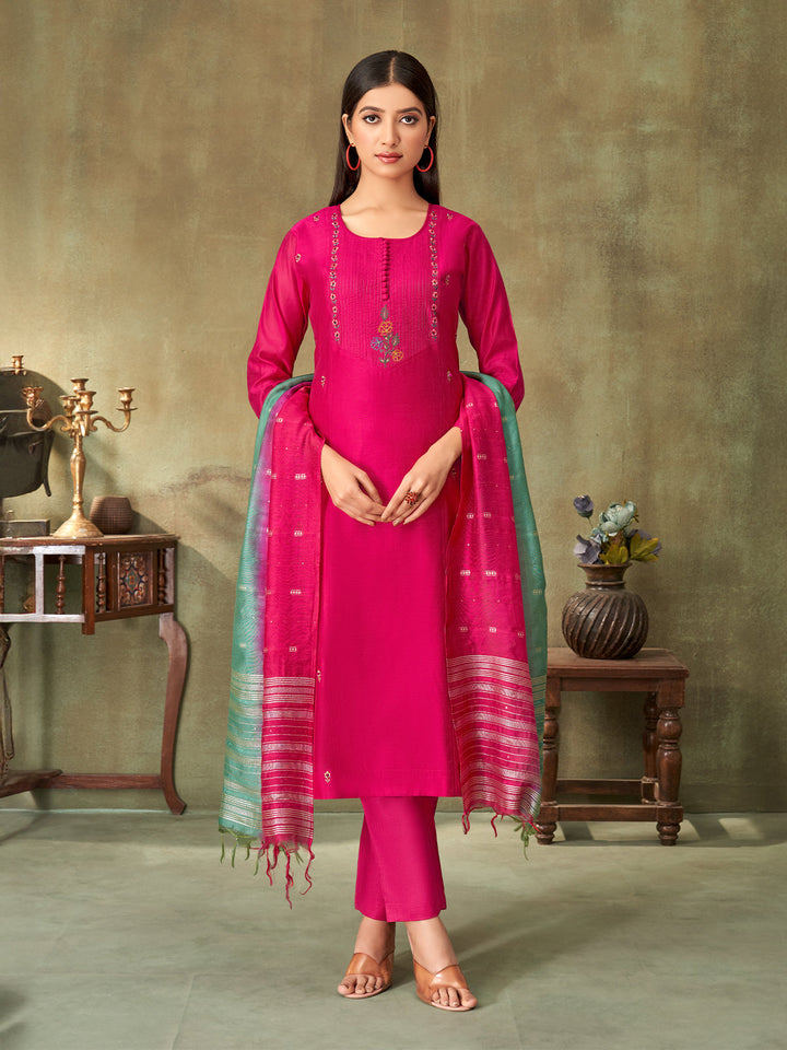 Pink Chanderi Suit Set