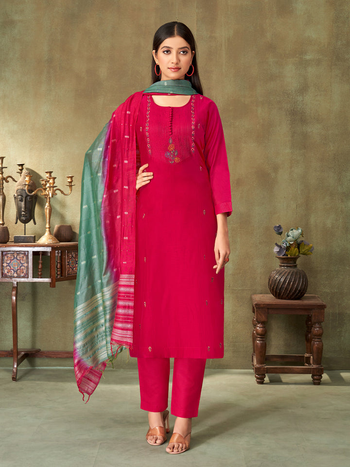 Pink Chanderi Suit Set
