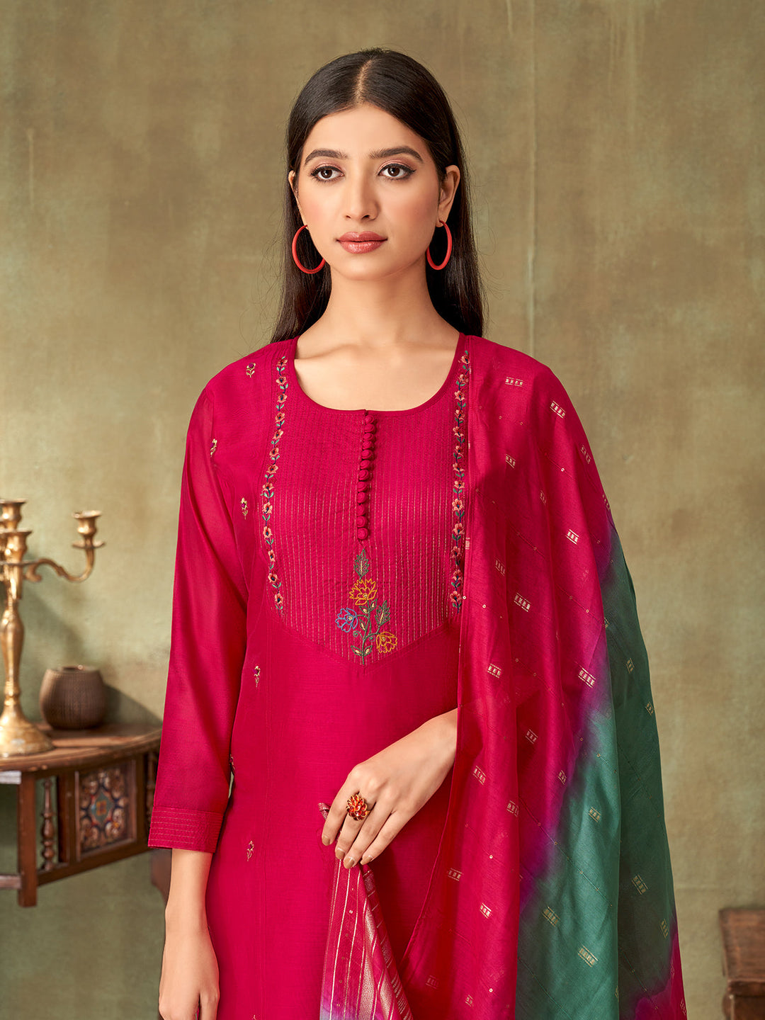 Pink Chanderi Suit Set