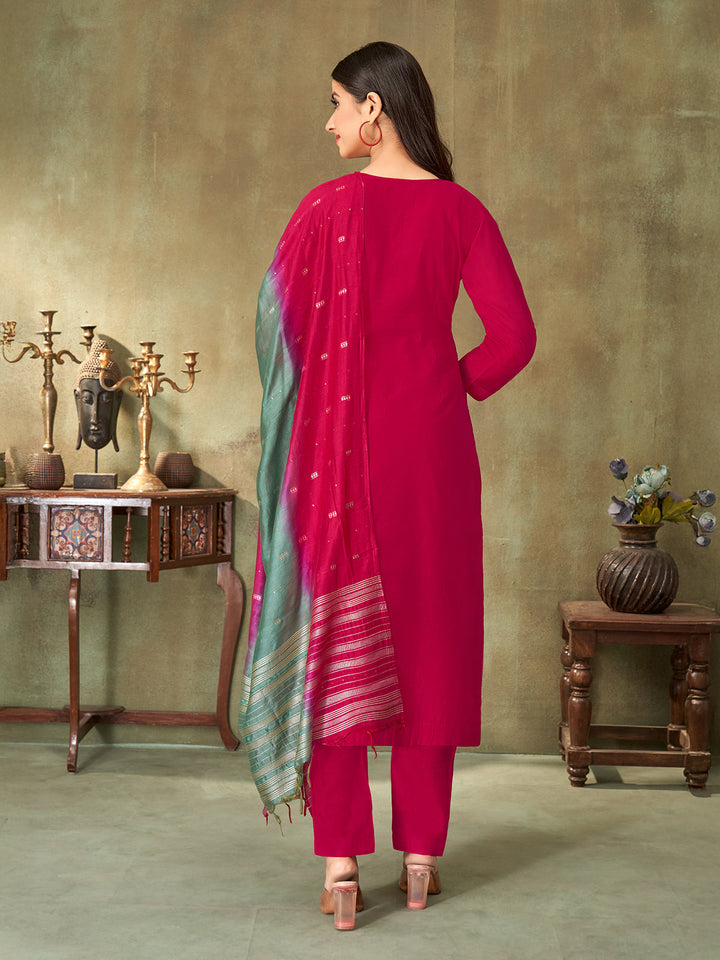 Pink Chanderi Suit Set