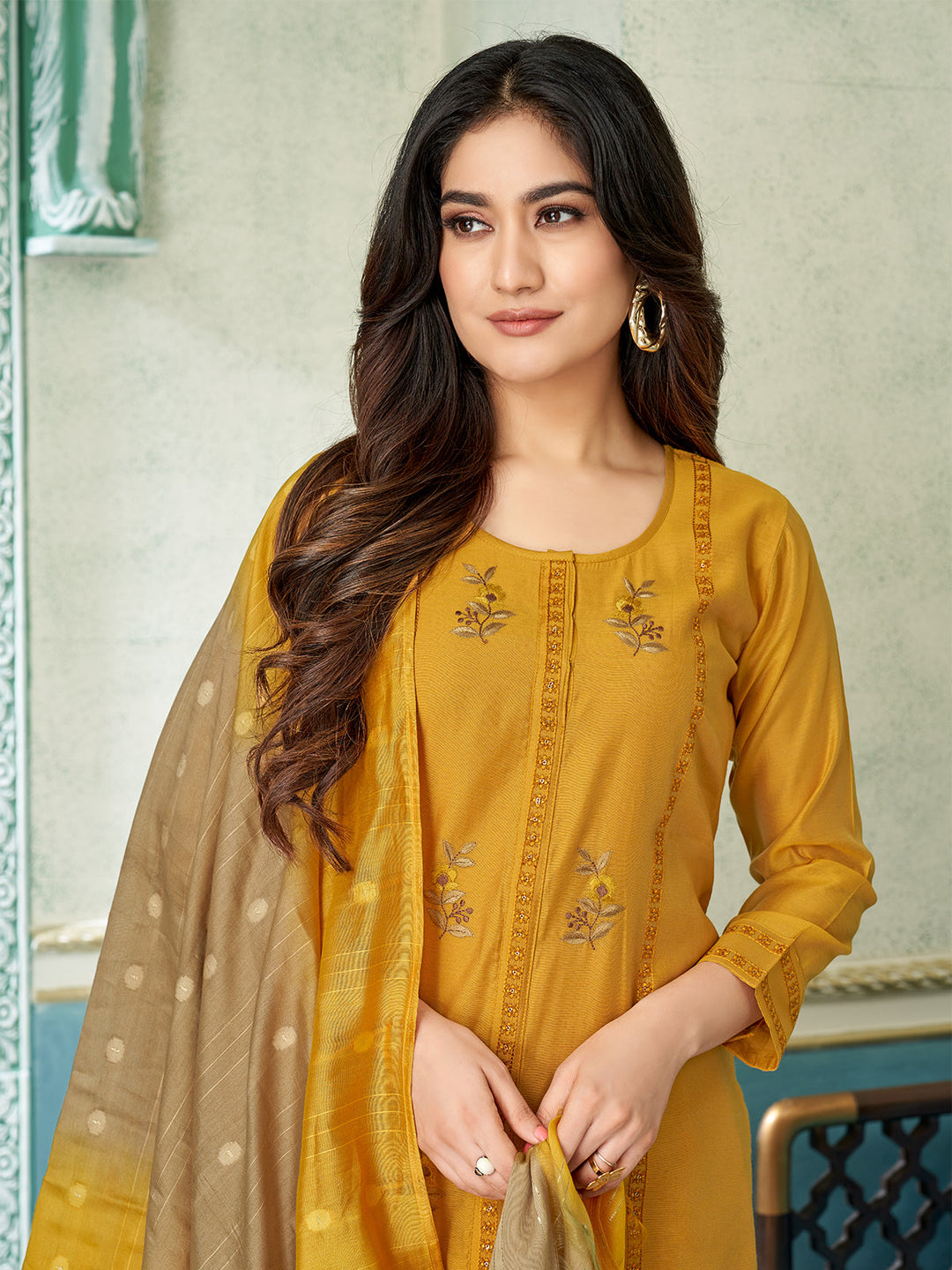 Mustard Yellow Chanderi Suit Set