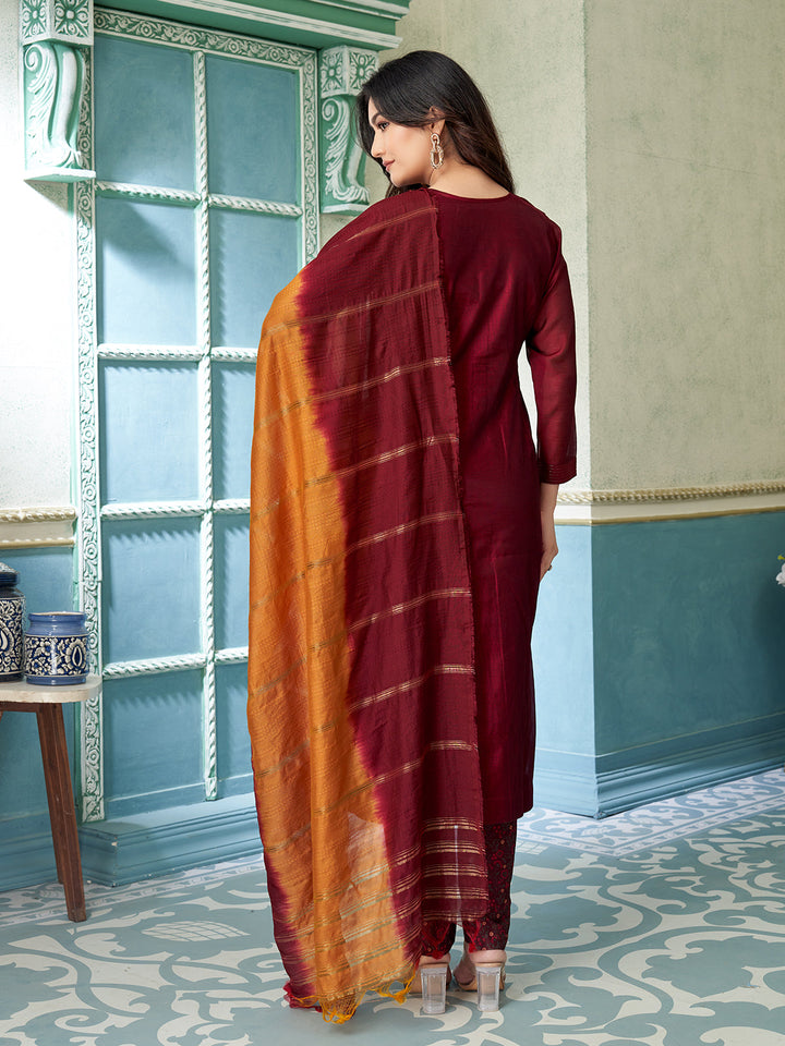 Maroon Chanderi Suit Set
