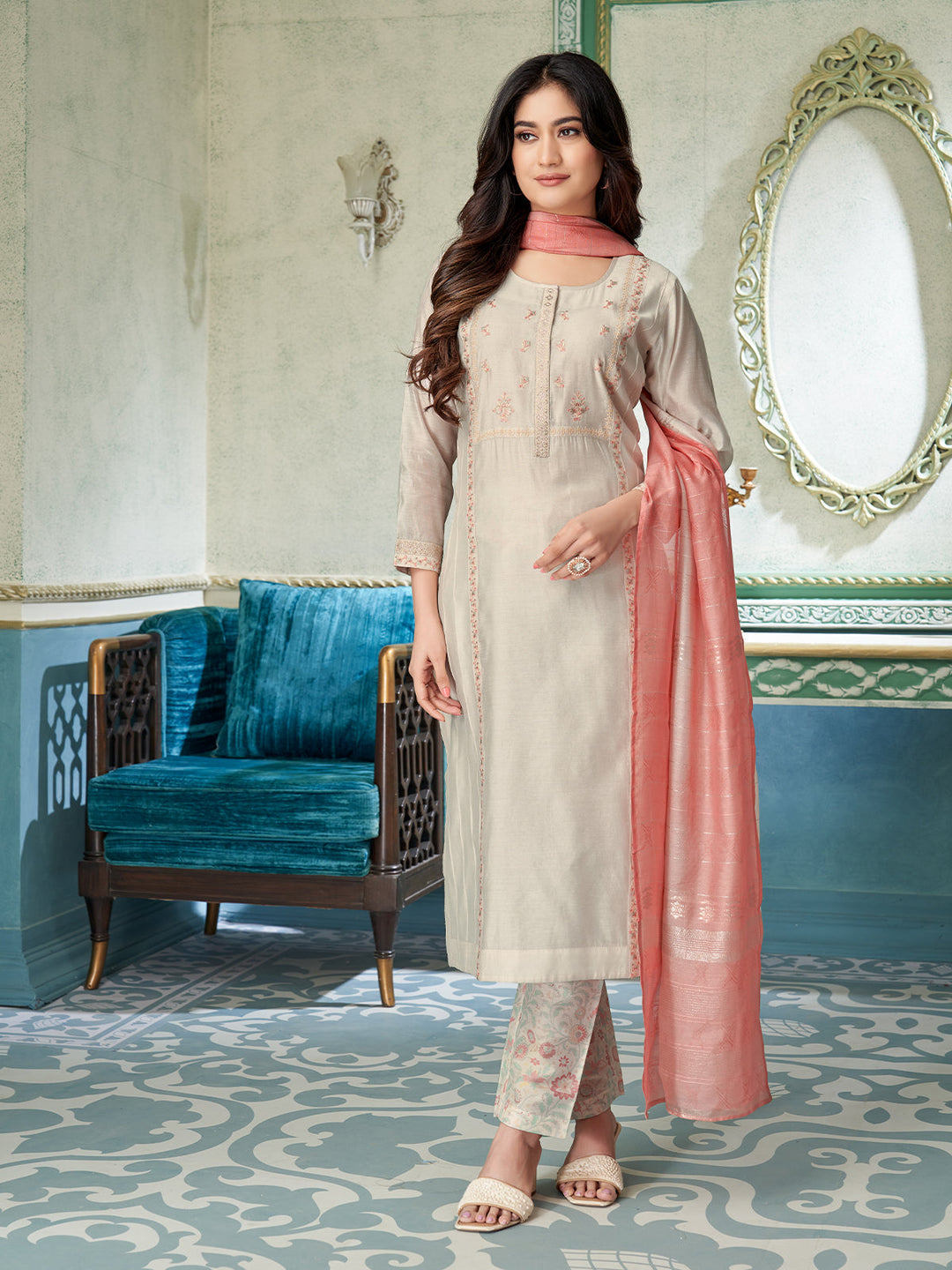 Ivory Chanderi Suit Set