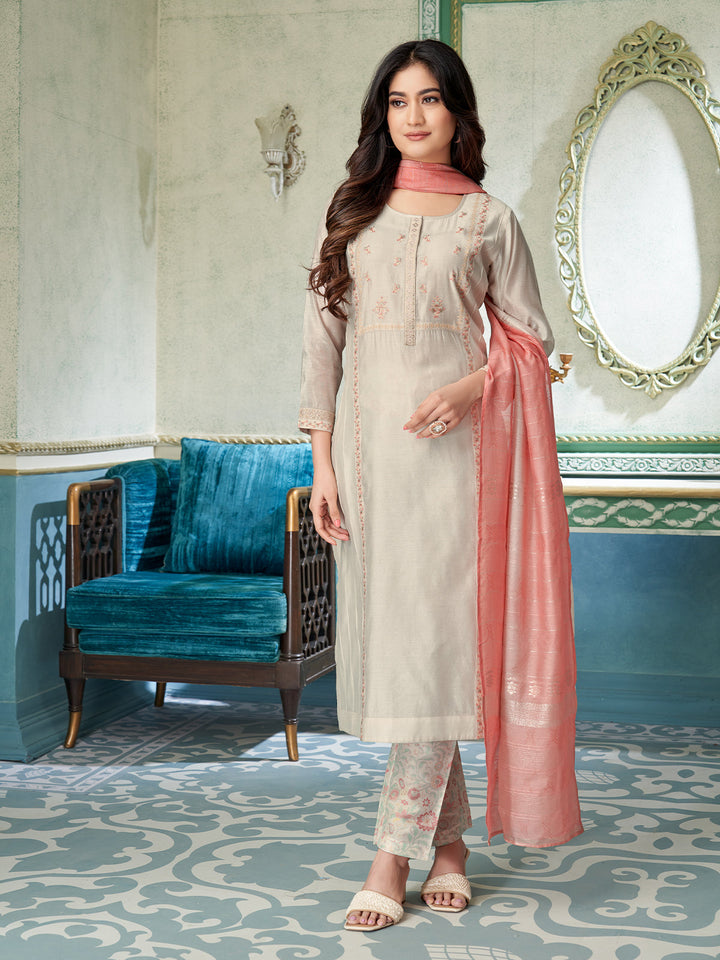 Ivory Chanderi Suit Set