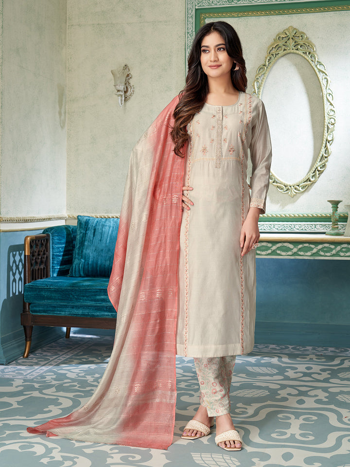 Ivory Chanderi Suit Set