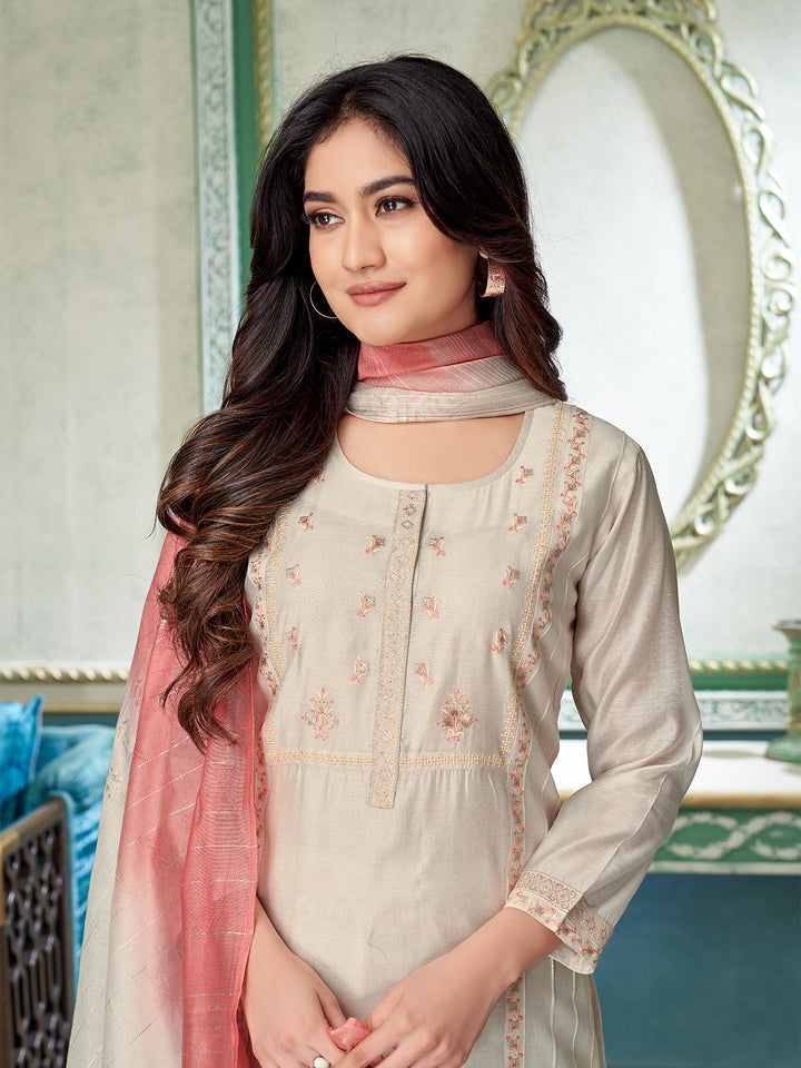 Ivory Chanderi Suit Set