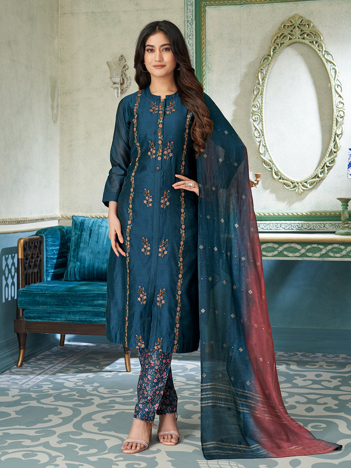 Royal Blue Chanderi Suit Set