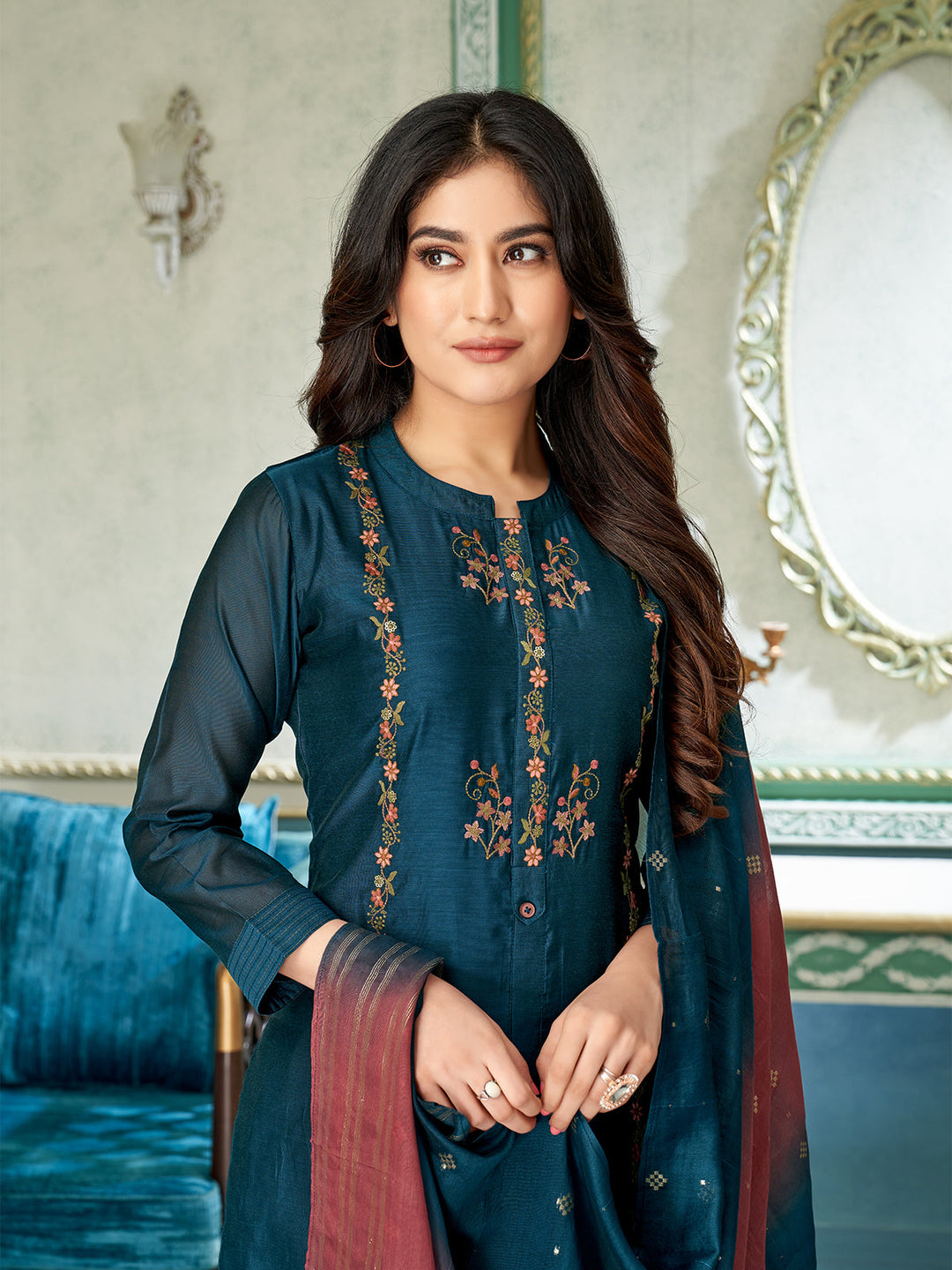 Royal Blue Chanderi Suit Set