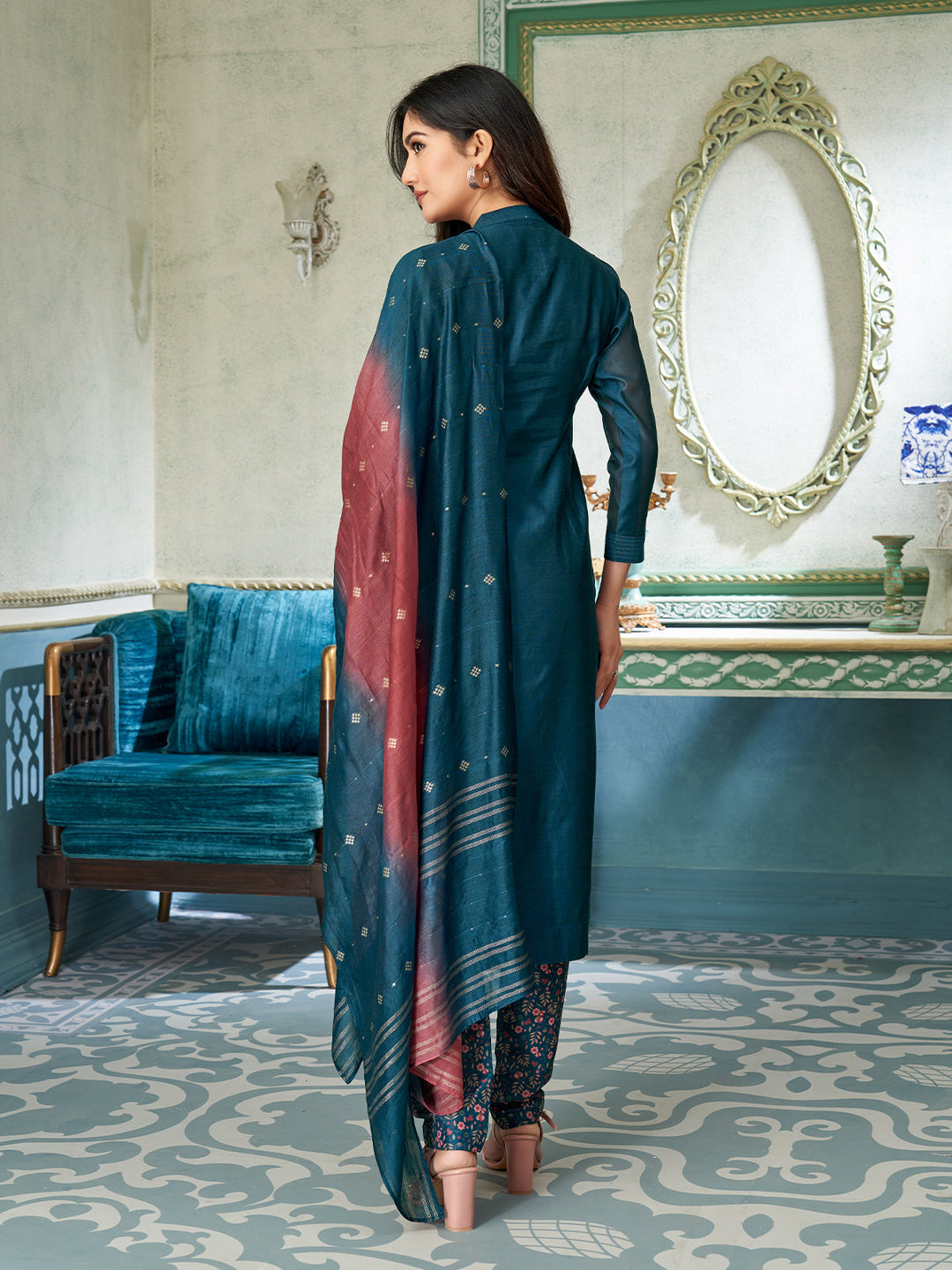 Royal Blue Chanderi Suit Set