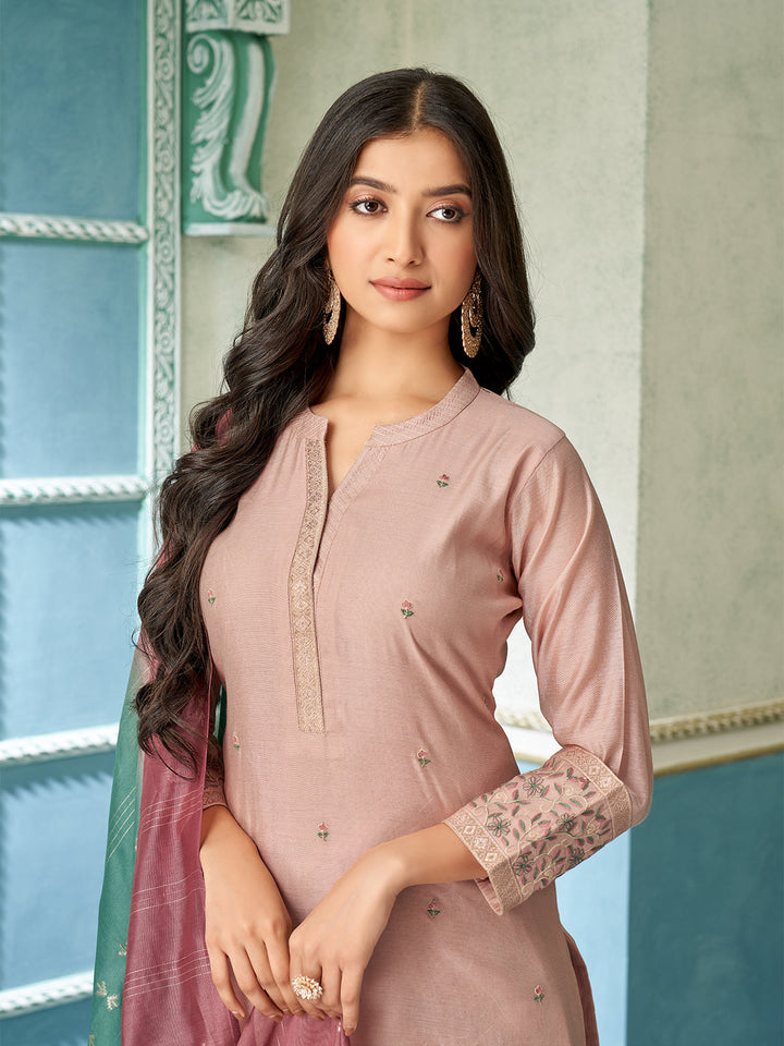 Blush Pink Chanderi Suit Set