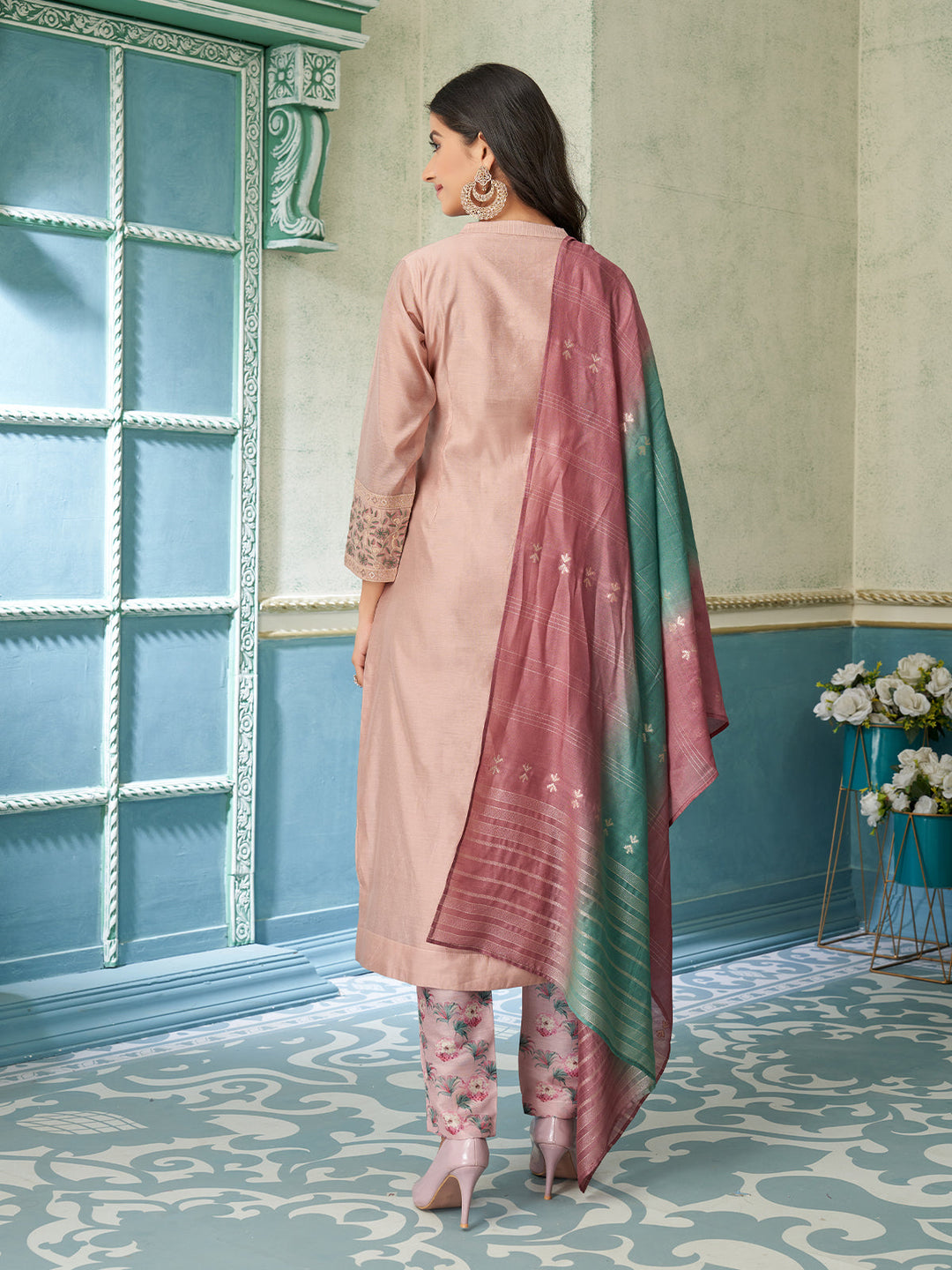 Blush Pink Chanderi Suit Set