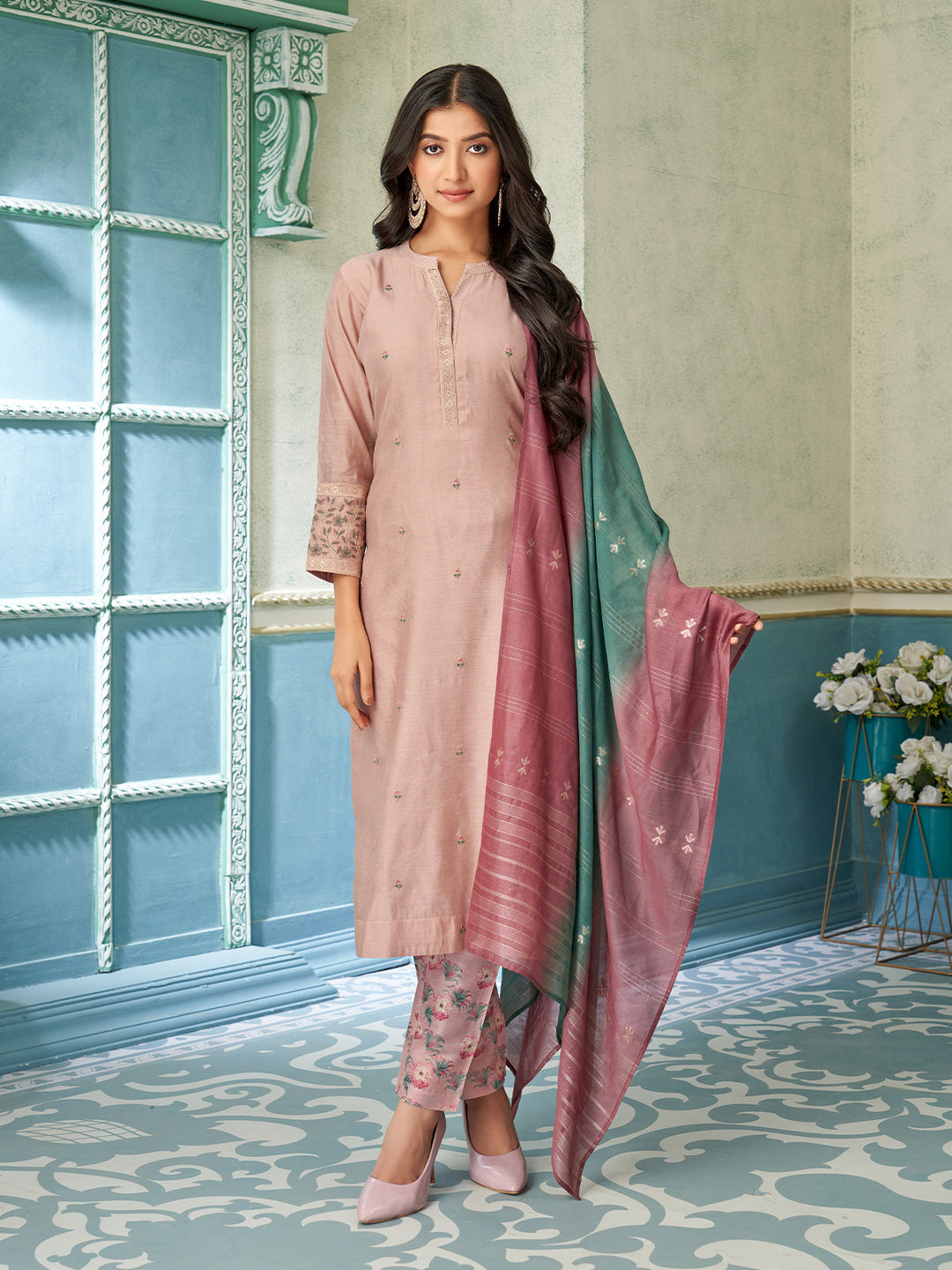 Blush Pink Chanderi Suit Set