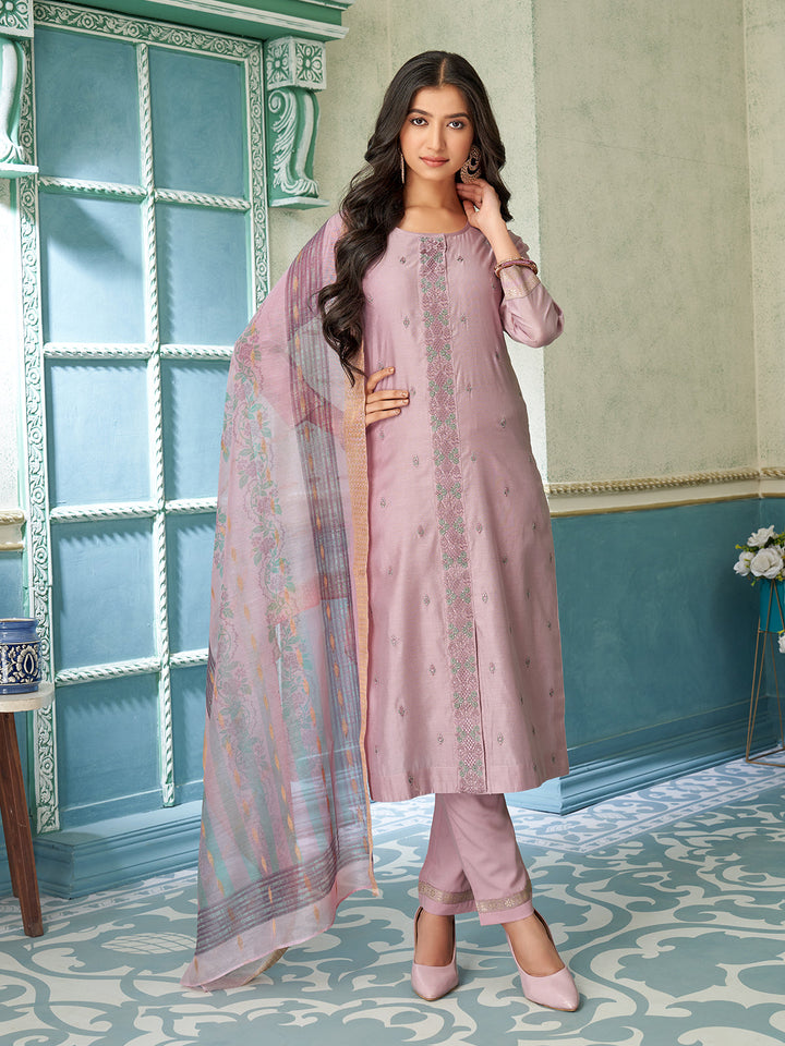 Onion Pink Chanderi Suit Set