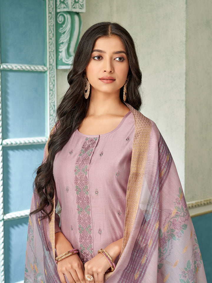 Onion Pink Chanderi Suit Set