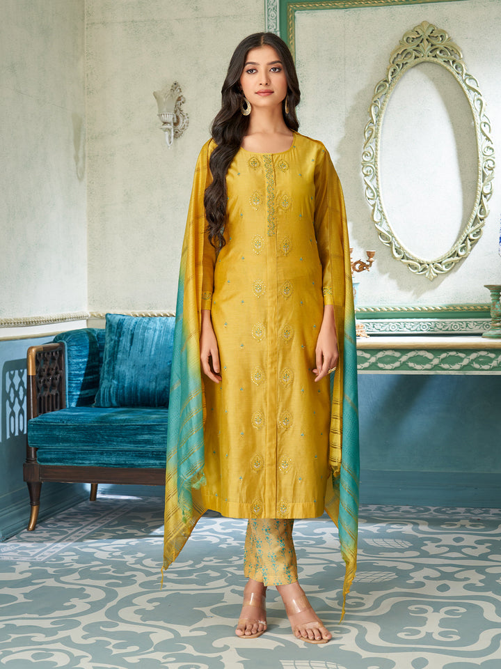Golden Yellow Chanderi Suit Set