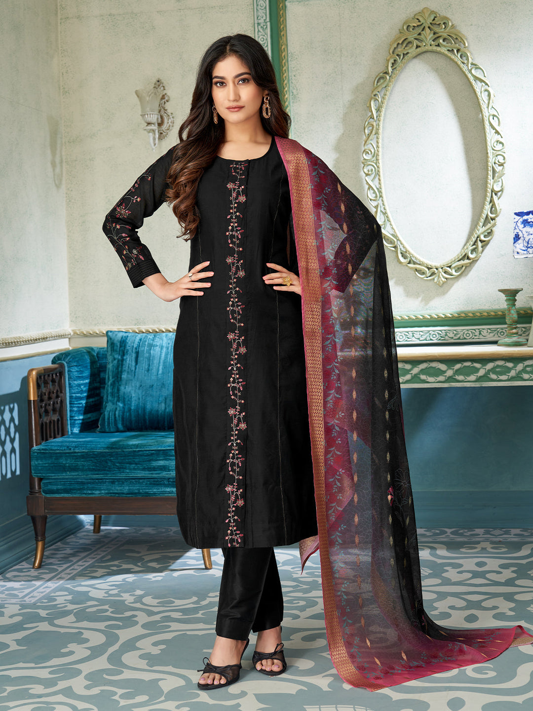 Black Chanderi Suit Set