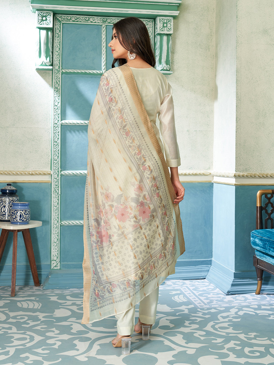Soft Ivory Chanderi Suit Set