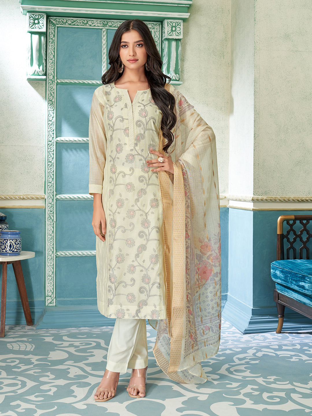 Soft Ivory Chanderi Suit Set