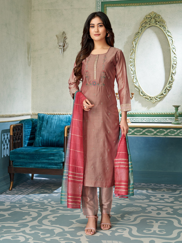 Mauve Chanderi Suit Set