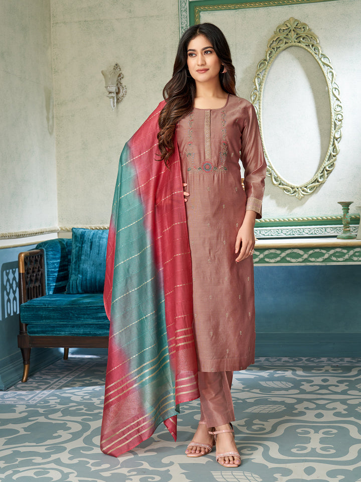 Mauve Chanderi Suit Set