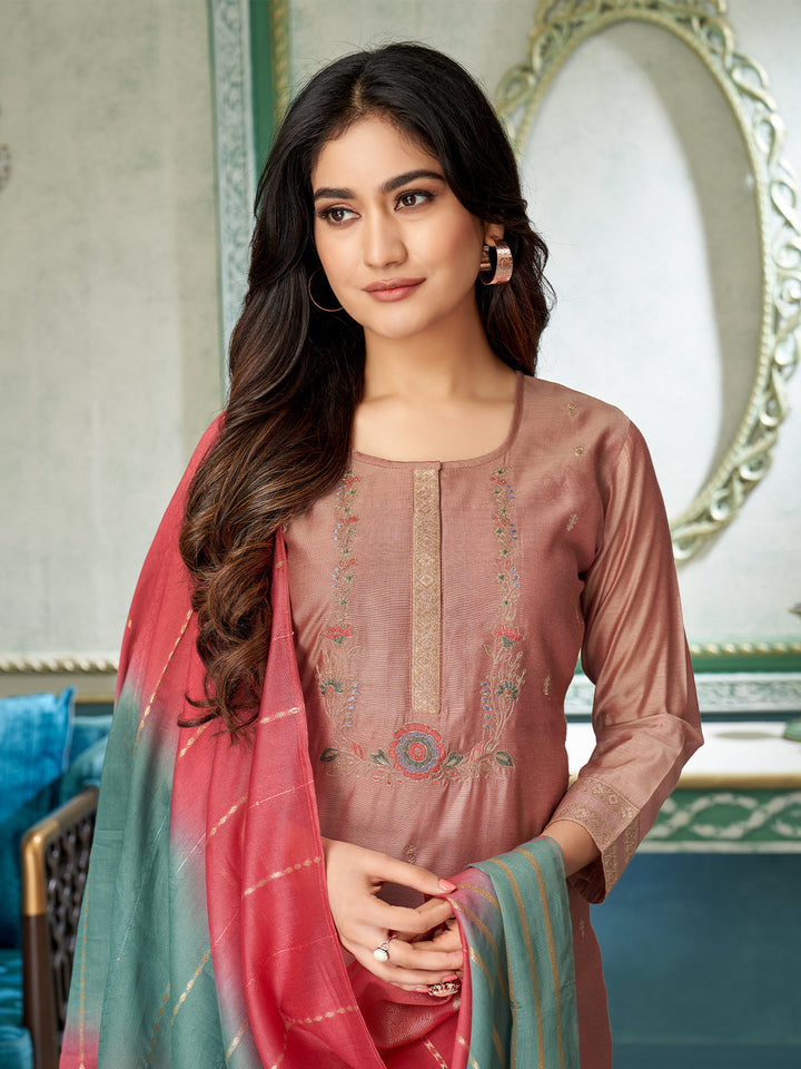 Mauve Chanderi Suit Set