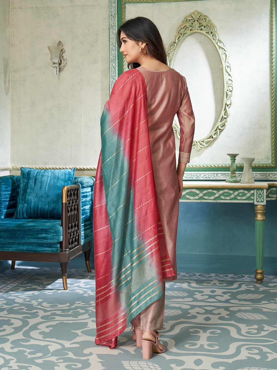 Mauve Chanderi Suit Set