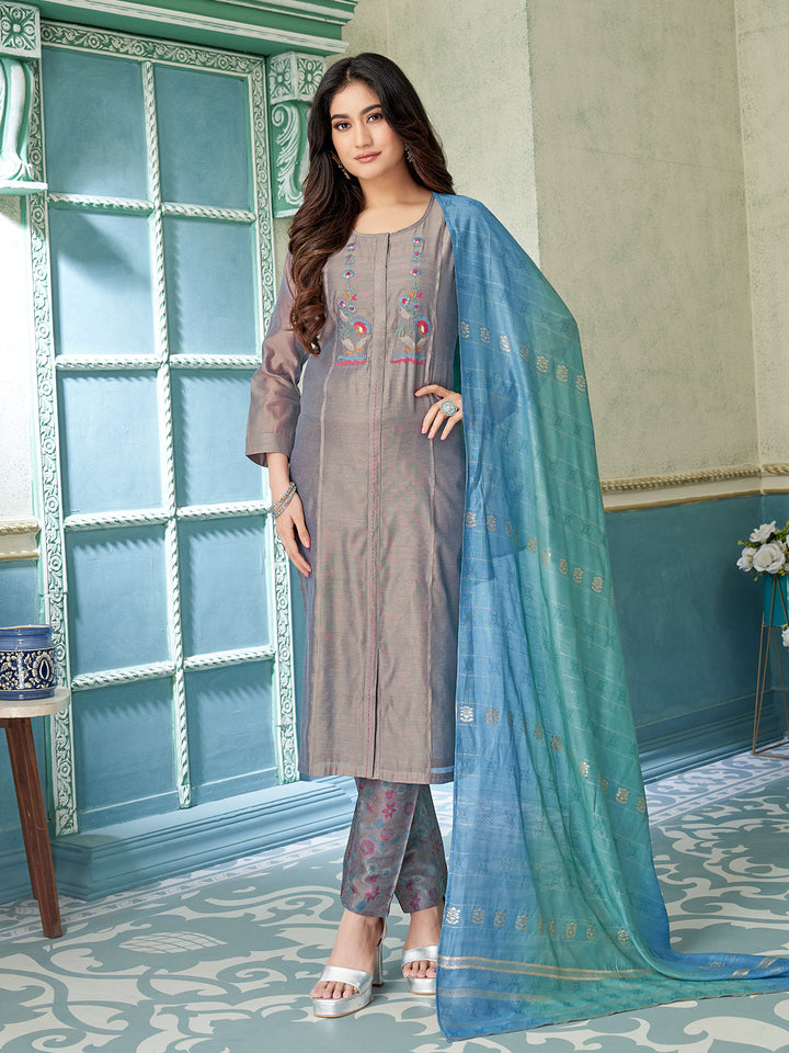 Grey Chanderi Suit Set