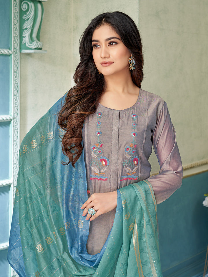 Grey Chanderi Suit Set