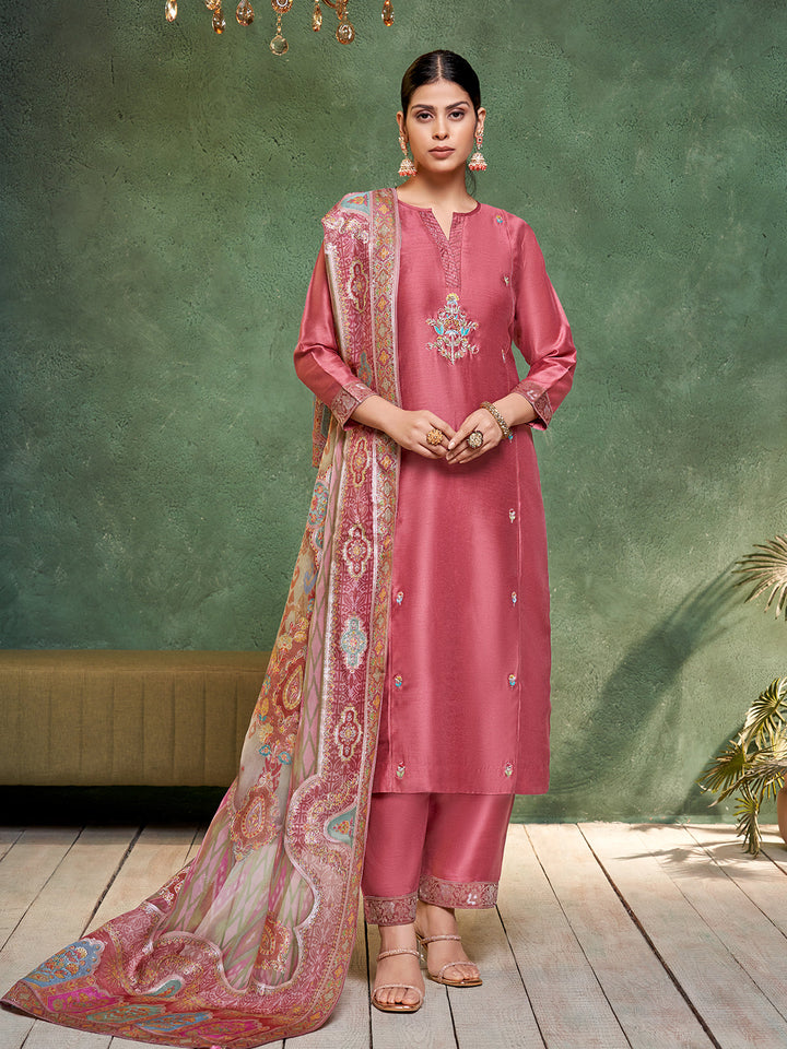 Rosewood Semi Silk Suit Set