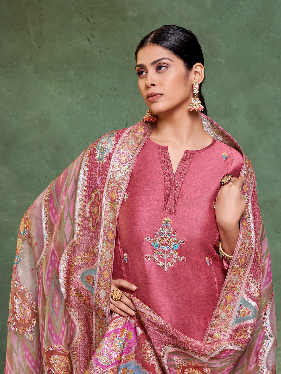 Rosewood Semi Silk Suit Set