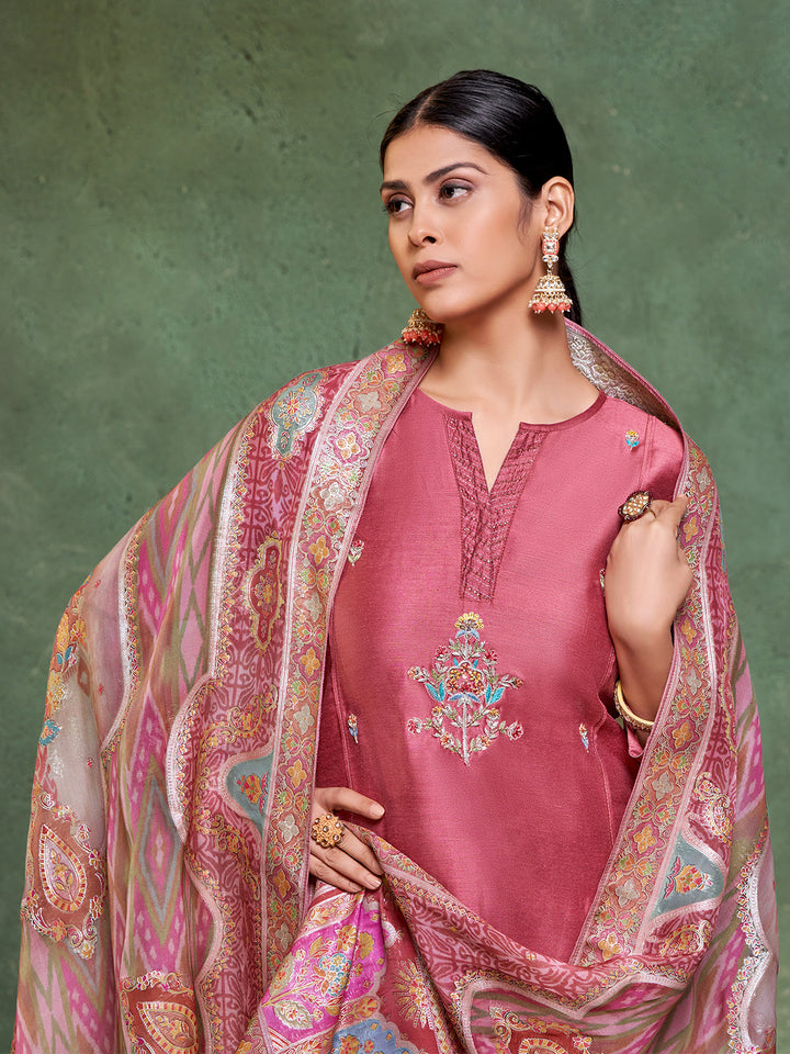 Rosewood Semi Silk Suit Set
