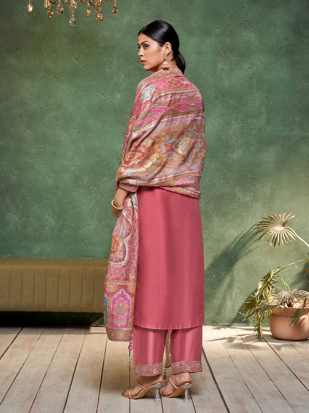 Rosewood Semi Silk Suit Set