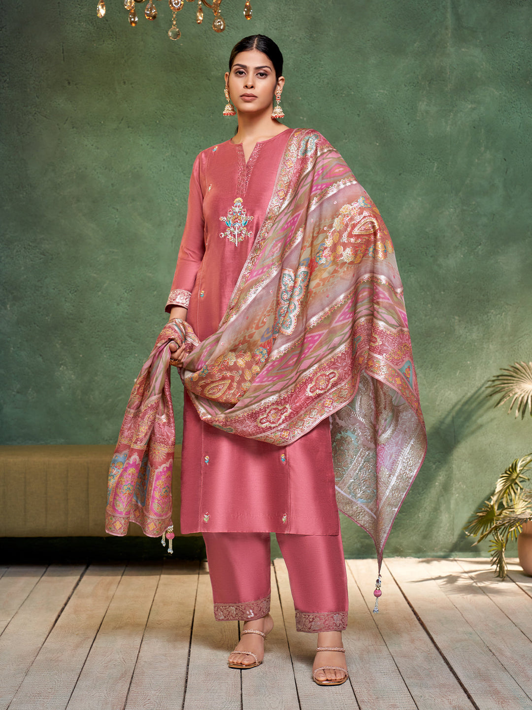Rosewood Semi Silk Suit Set