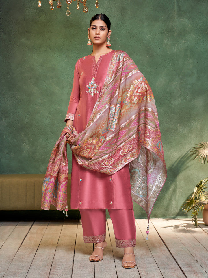 Rosewood Semi Silk Suit Set