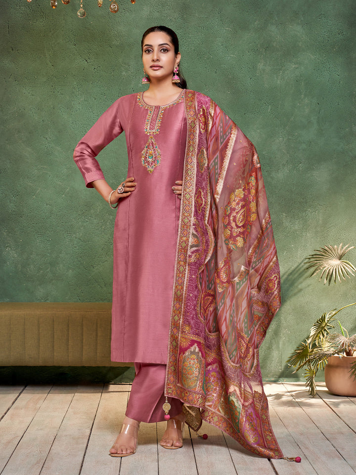Dusty Rose Semi Silk Suit Set