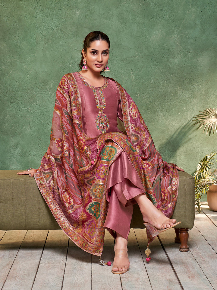 Dusty Rose Semi Silk Suit Set
