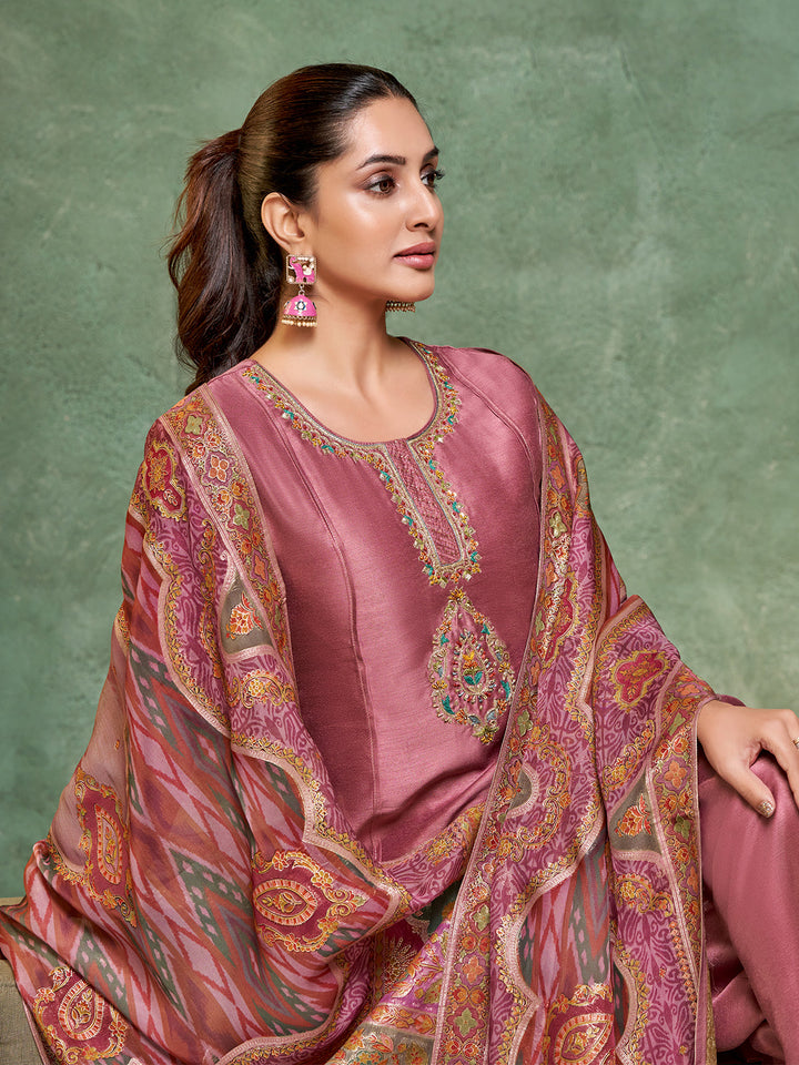 Dusty Rose Semi Silk Suit Set