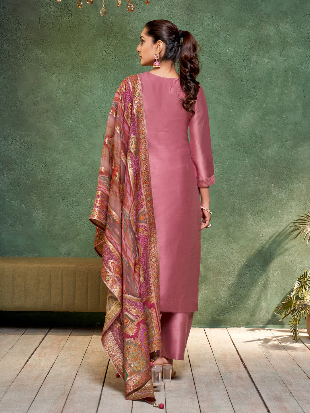 Dusty Rose Semi Silk Suit Set
