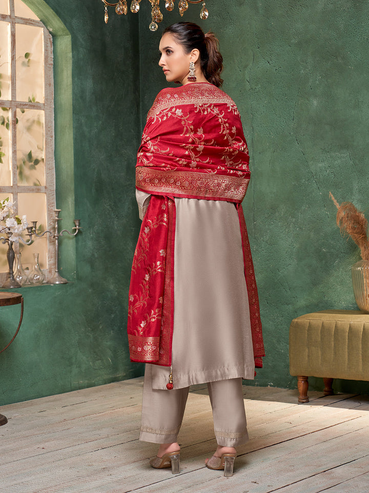Grey Semi Silk Suit Set