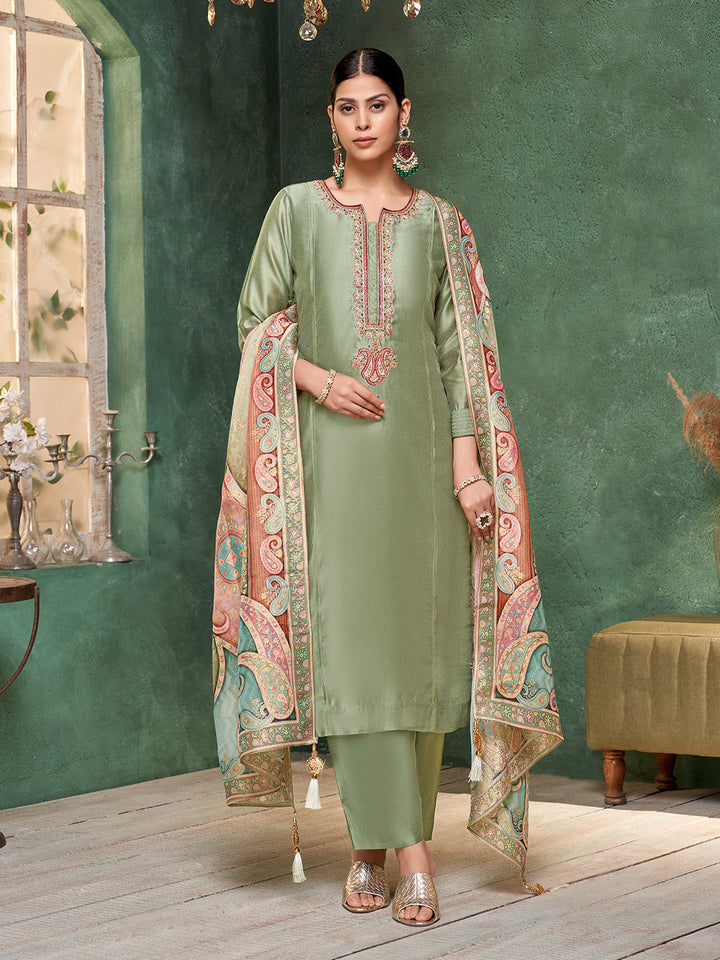 Sage Green Semi Silk Suit Set