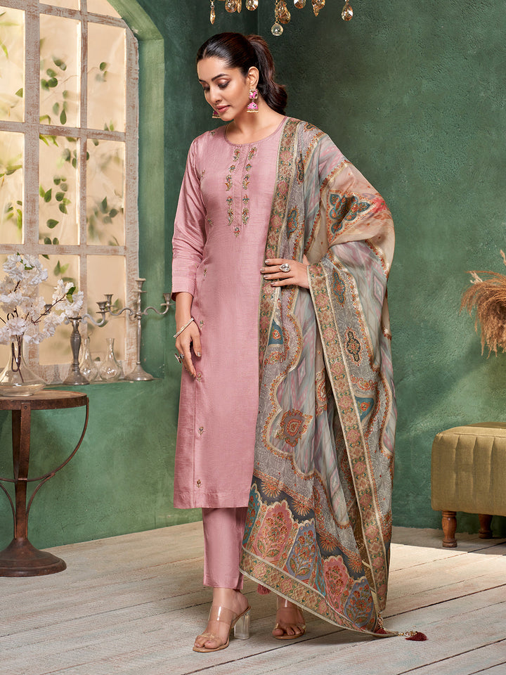 Pink Semi Silk Suit Set