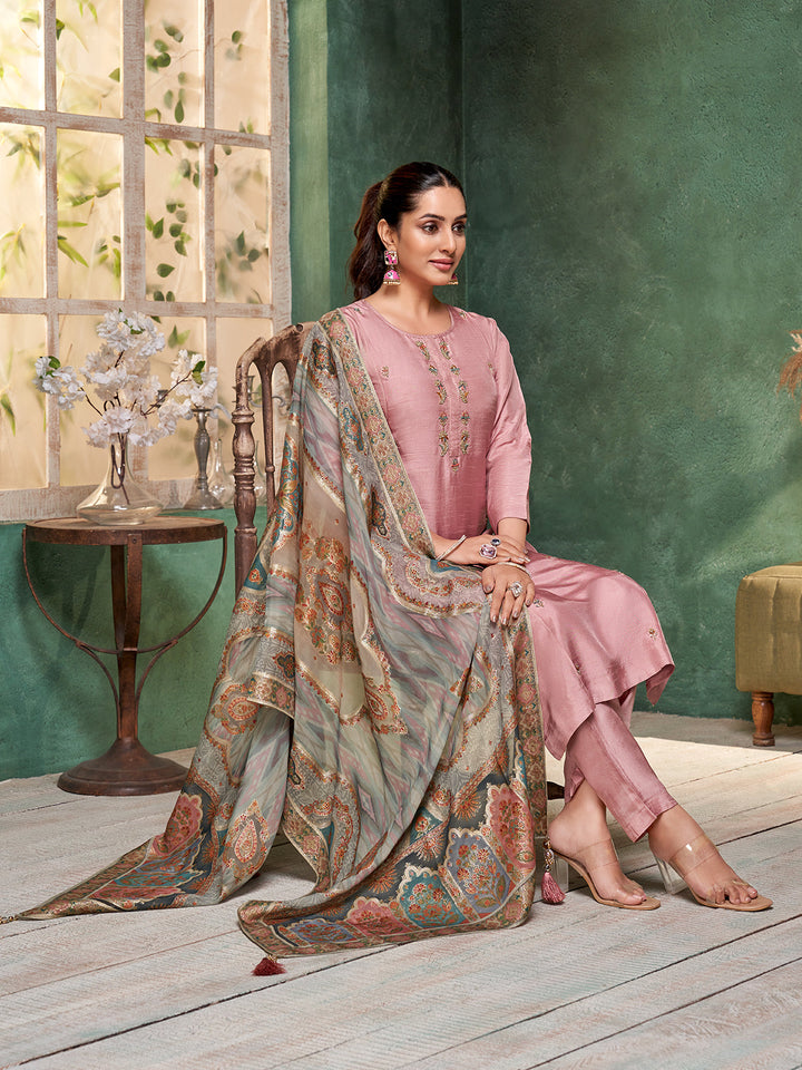 Pink Semi Silk Suit Set