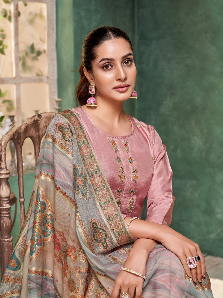 Pink Semi Silk Suit Set