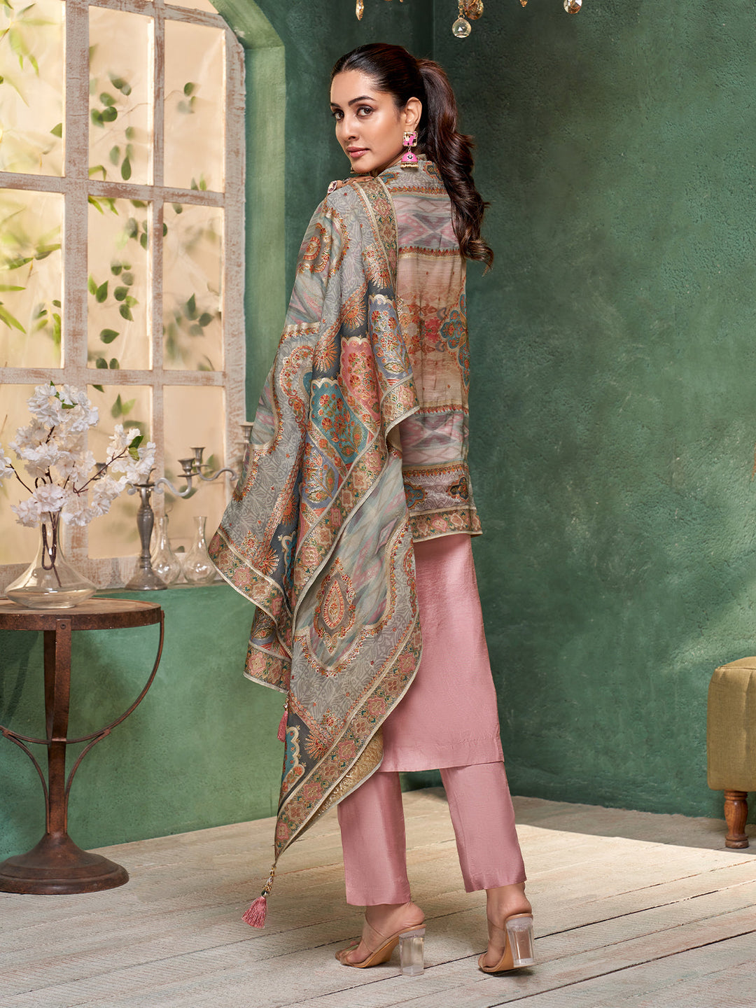 Pink Semi Silk Suit Set