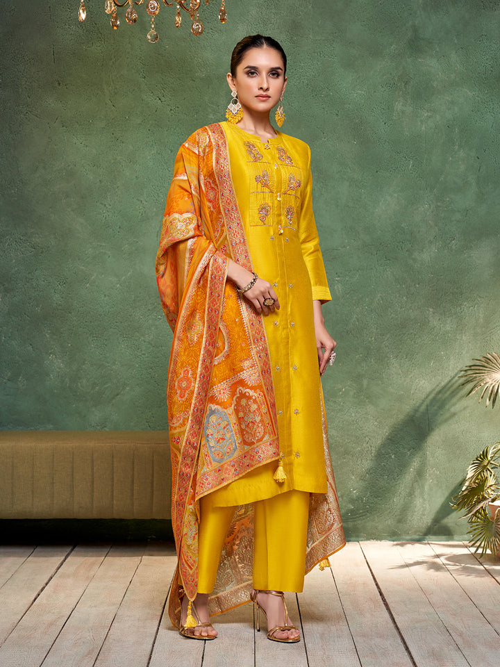 Yellow Semi Silk Suit Set