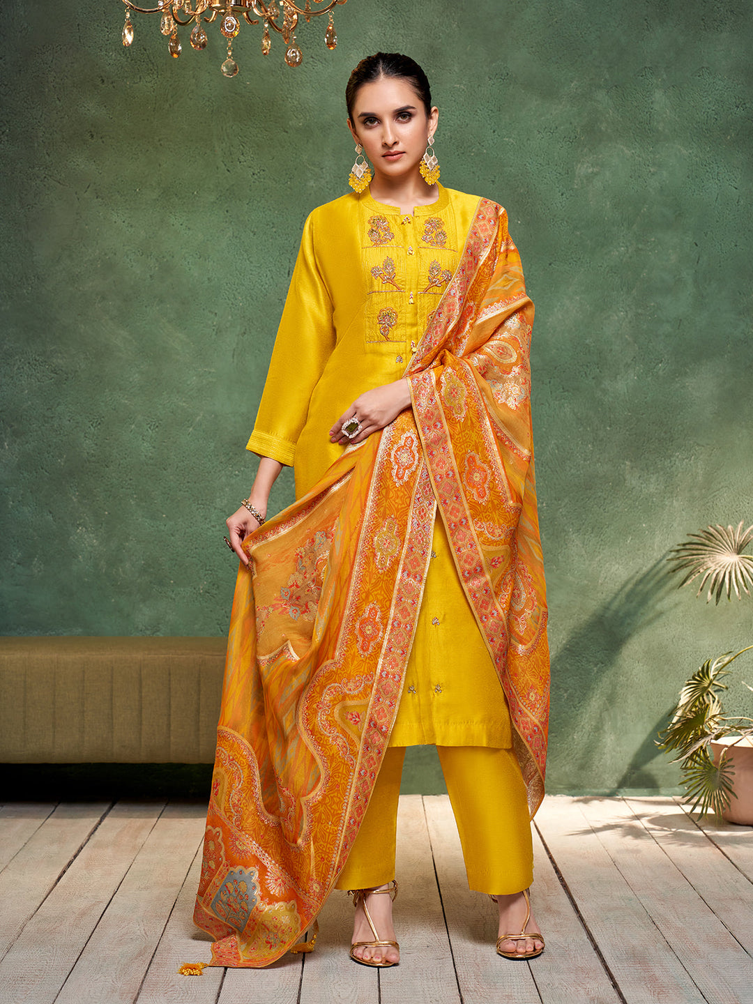 Yellow Semi Silk Suit Set