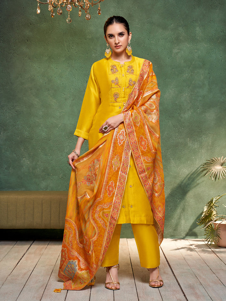 Yellow Semi Silk Suit Set