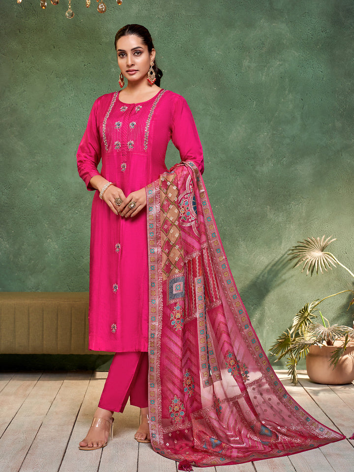 Pink Semi Silk Suit Set
