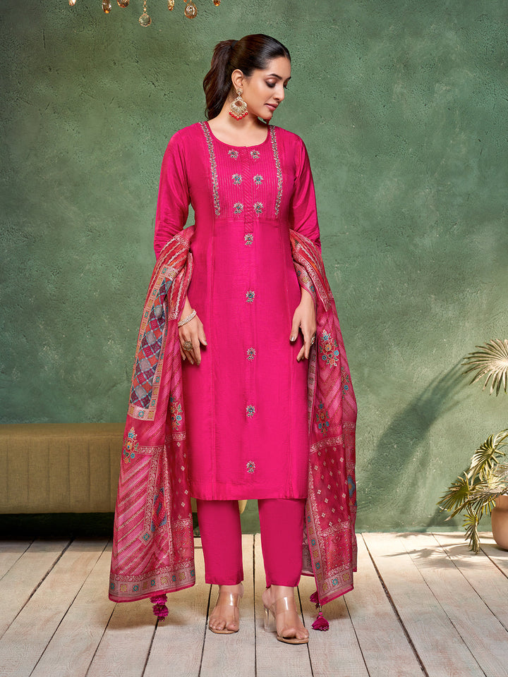 Pink Semi Silk Suit Set