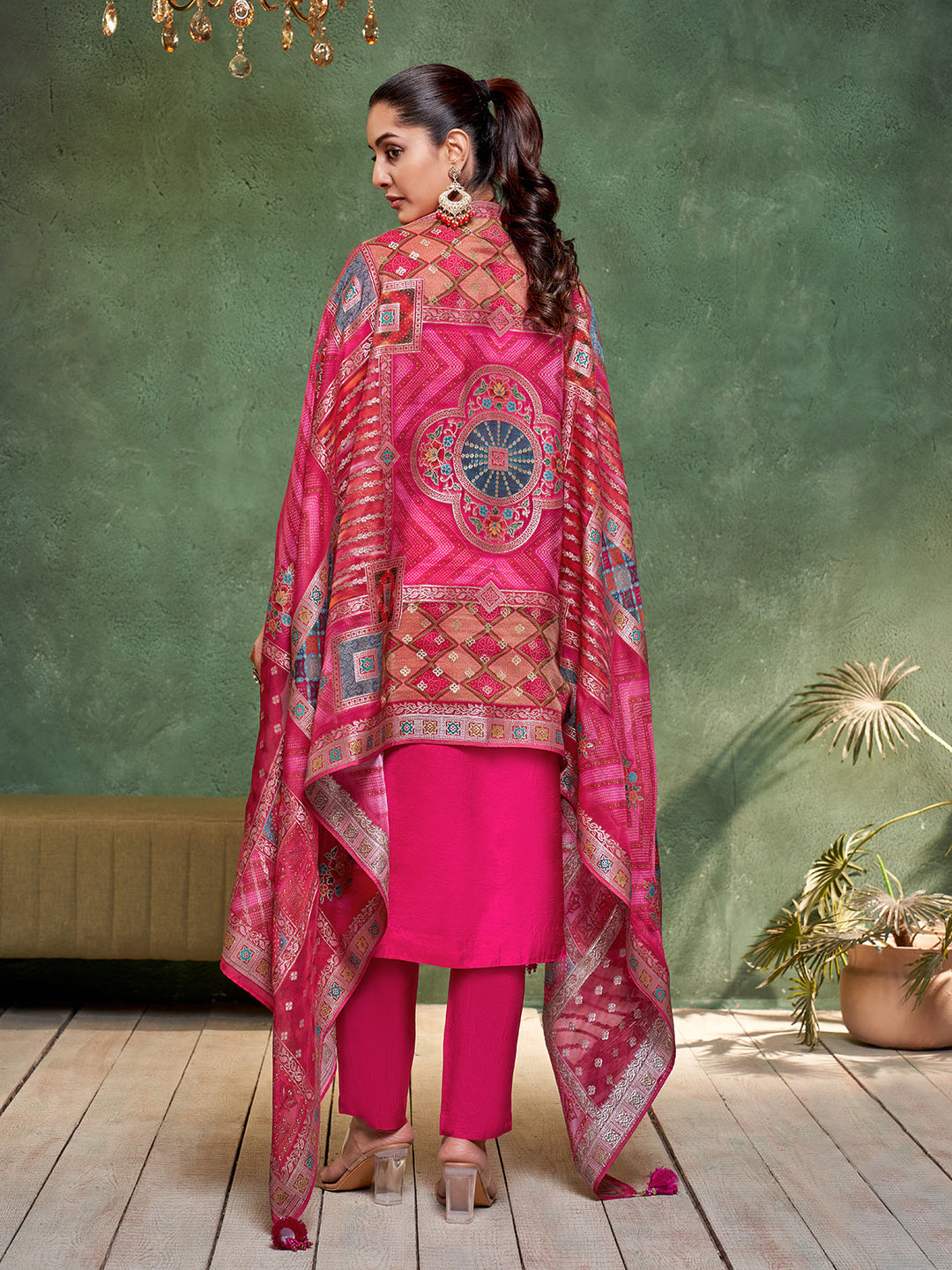 Pink Semi Silk Suit Set